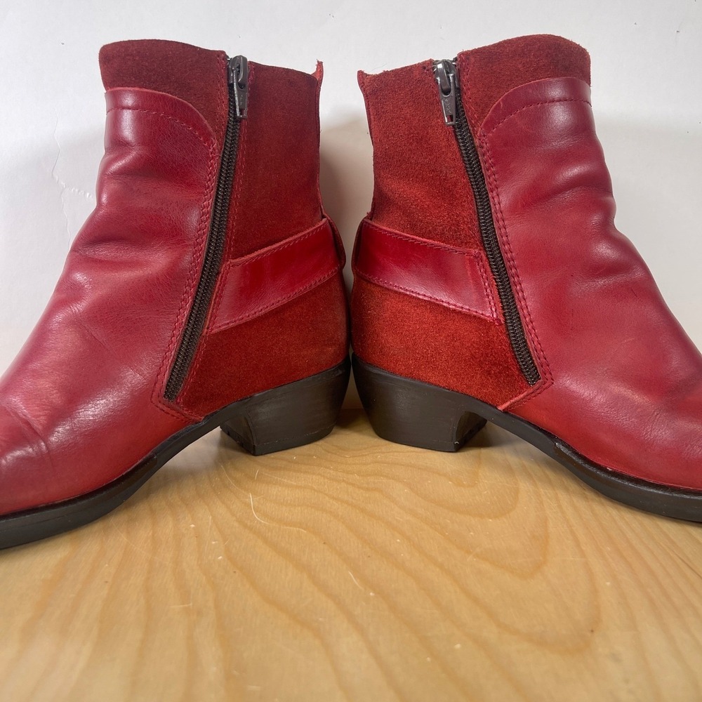 FLY London Red Leather Suede Ankle Boots Buckle Accent Women's Size 38 - Picture 7 of 13